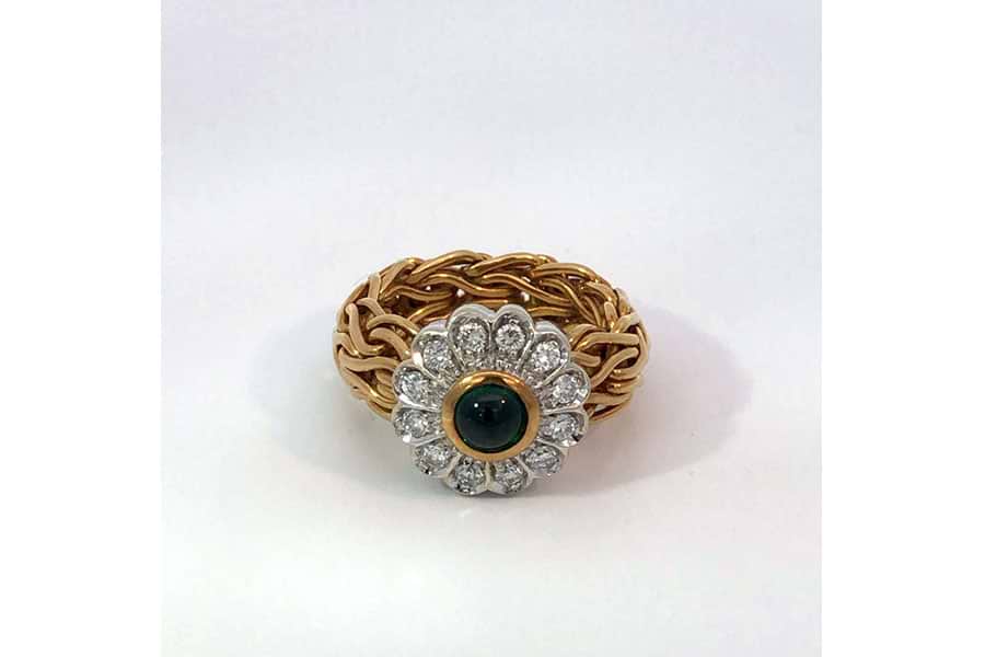 ポンテヴェキオ デザイン リング 750 約10号 エメラルド0.55ct ダイヤ0.40ct